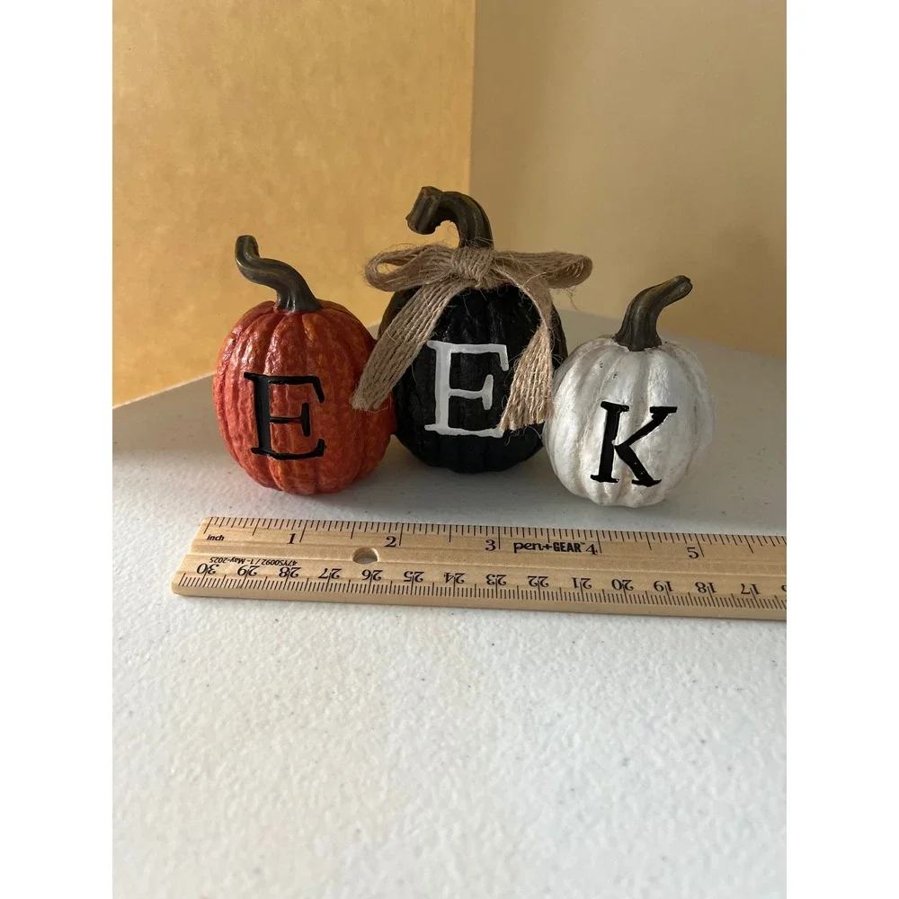 Halloween EEK Pumpkin Trio Decorative Accents Orange Black White Farmhouse Decor